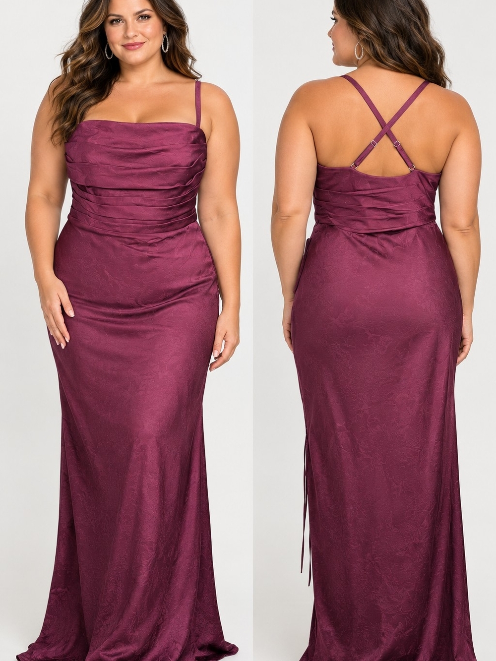 Azazie Plum Satin Maxi Dress with Ruched Bodice